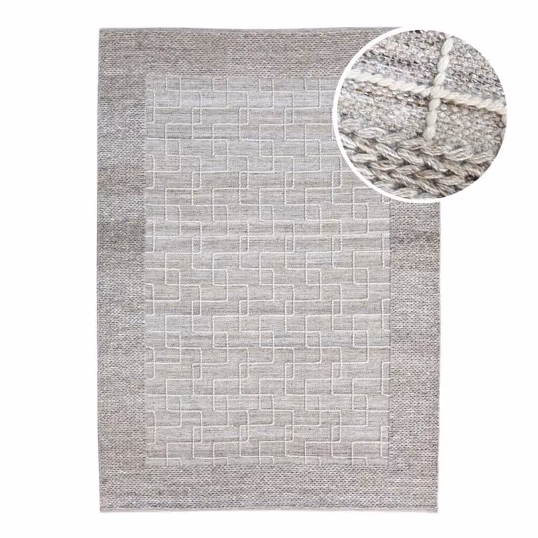 Alfombra de exterior Axi rectangular de diseño geométrico moderno en beige y blanco, An/P: 160 x 230 cm