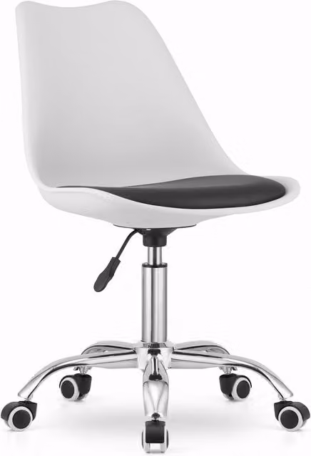 Silla de trabajo infantil giratoria OSKAR regulable en altura, color blanco y negro, con piel sintética