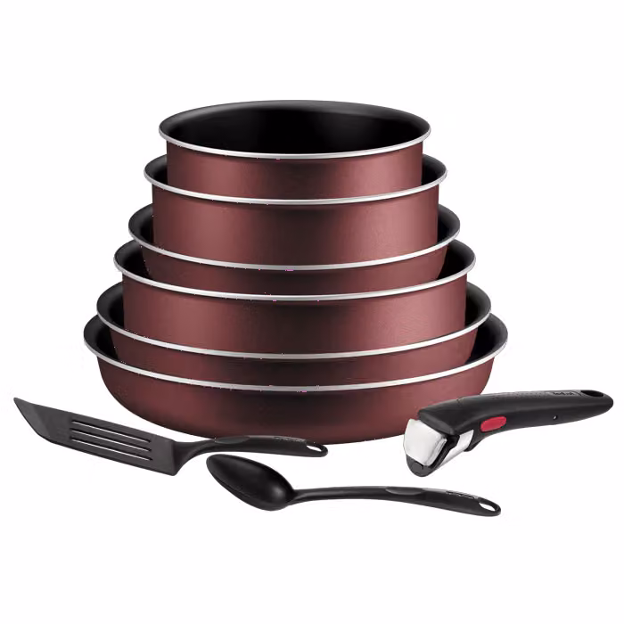 Set de cocina Tefal Ingenio Simply Cook de 9 piezas con mango extraíble y tecnología Light Tech en color rojo