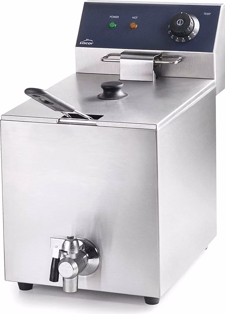 Freidora eléctrica profesional Lacor en acero inoxidable color plata con depósito de 8 litros y potencia de 3250 W