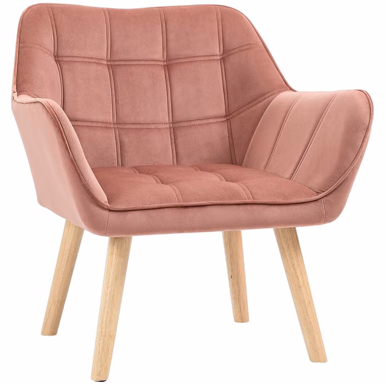 Butaca de salón moderna Homcom en terciopelo rosa con reposabrazos An/P/Al: 61.5 x 67 x 71 cm