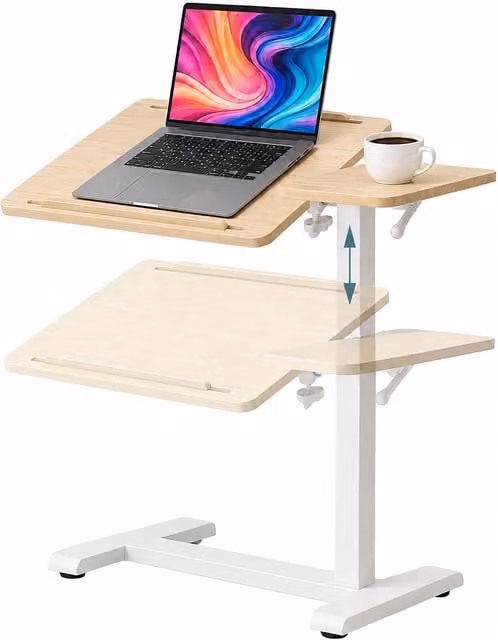 Escritorio de pie regulable e inclinable con ruedas para home office, Relaxdays, Blanco/Beige