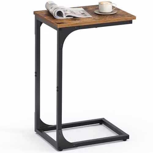 Mesa auxiliar VASAGLE de estilo industrial en forma de C, ajustable, color marrón y negro, An/P/Al: 30 x 30 x 62 cm