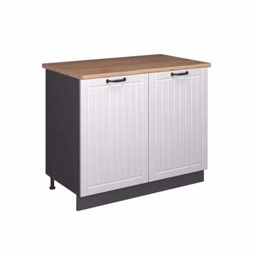 Mueble bajo para fregadero Vicco Fame-Line estilo casa de campo en blanco y antracita, An: 100 cm, Al: 82 cm, P: 51,6 cm