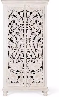 Armario de madera de mango con diseño floral y acabado lacquered blanco de Giner Y Colomer, An/P/Al: 180 x 40 x 90 cm