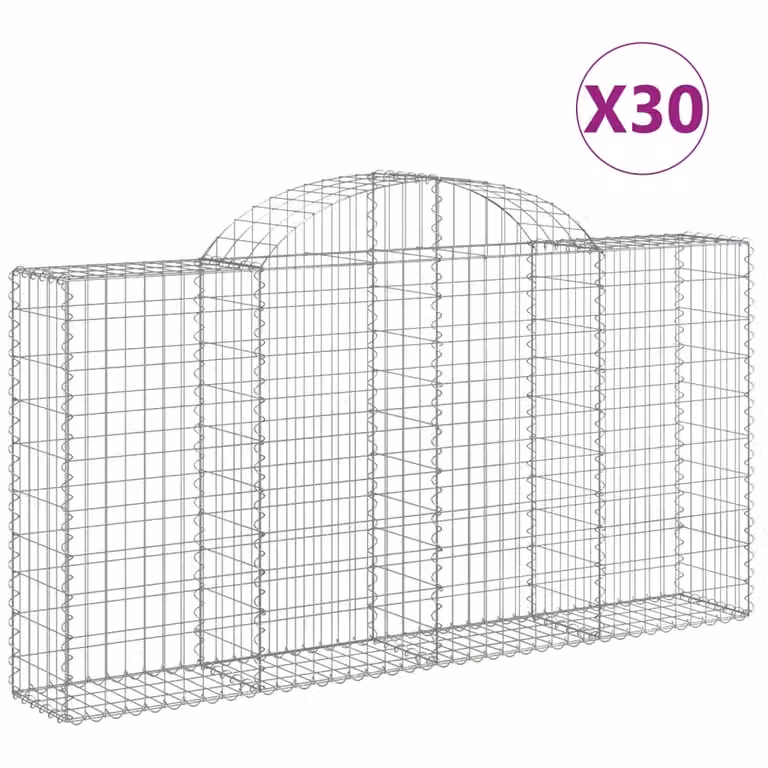 Set de 30 cestas gaviones Syfax de hierro galvanizado color plata con forma de arco, An: 200 cm, P: 30 cm, Al: 100-120 cm