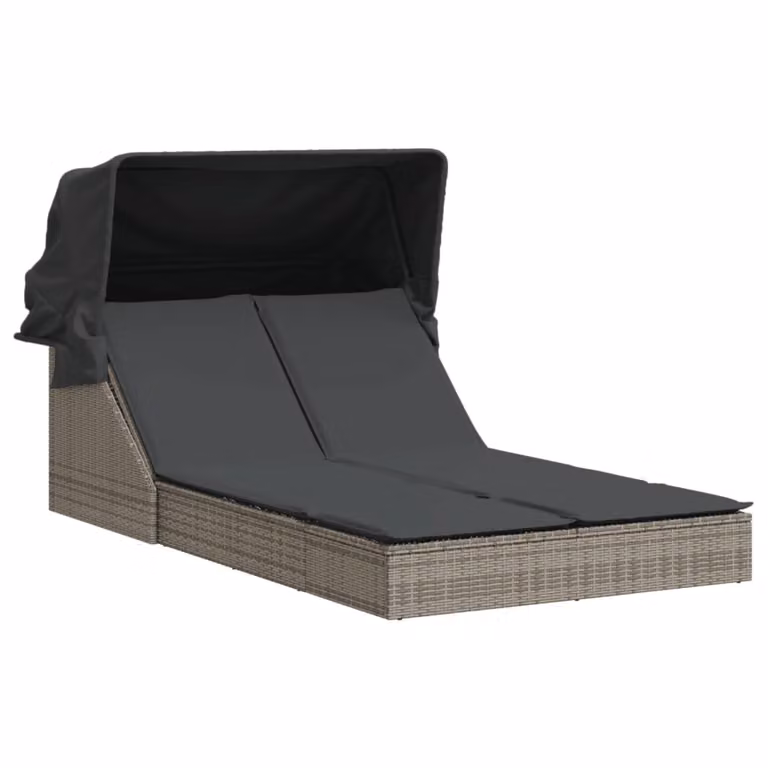 Tumbona doble Syfax de ratán sintético gris con capota y cojines para jardín o terraza An/P/Al: 236 x 110 x 108 cm