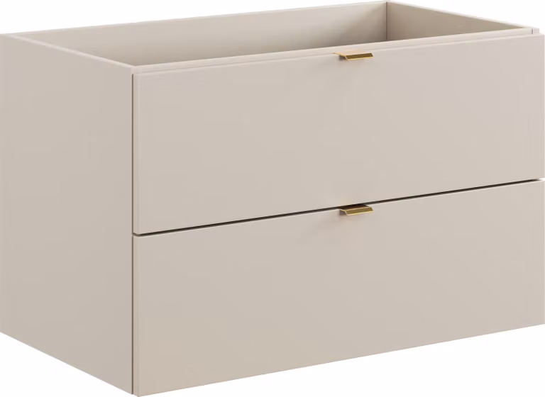 Mueble bajo lavabo suspendido DMK de 80 cm con puertas y cajones en acabado mate verde beige y sistema de cierre suave