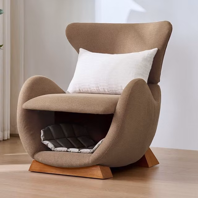 Sillón de diseño Kellany con estampado de tiburón ballena y tejido antiarañazos para mascotas, sofá individual con estructura de madera sólida en colores gris, marrón y beige