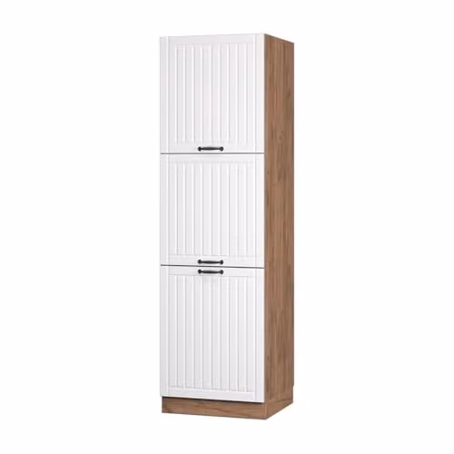 Armario alto de cocina Vicco Fame-Line estilo casa de campo en blanco y roble dorado, An: 60 cm, Al: 206,8 cm, P: 58,1 cm