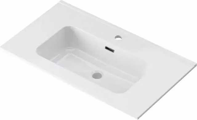 Lavabo Spectra rectangular de cerámica en color blanco con desbordamiento, An: 81 cm, P: 46 cm