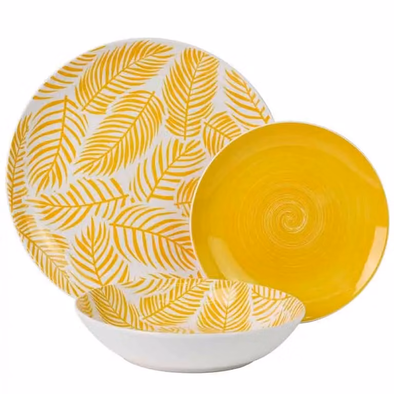 Juego de vajilla de porcelana floral de 18 piezas en amarillo y blanco para adultos de Decorshopping Muebles
