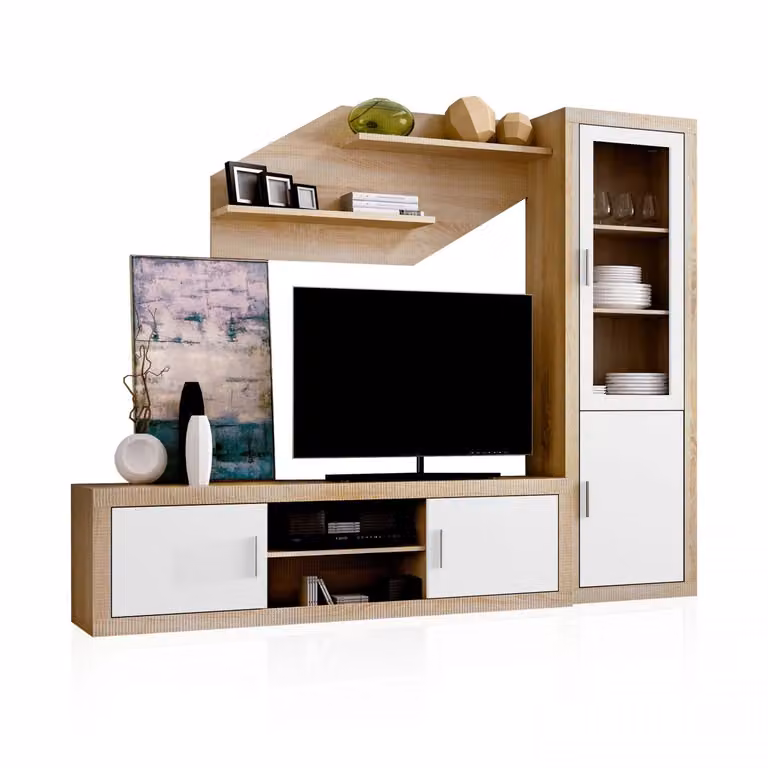 Salón modular Nuka V4 Duehome en beige y blanco An/P/Al: 240 x 193,2 x 41,4 cm