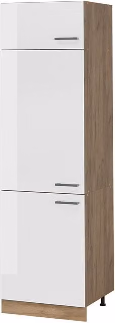 Armario alto de cocina Vicco R-Line en blanco alto brillo y roble dorado, An: 60 cm, Al: 206,8 cm, P: 57,2 cm