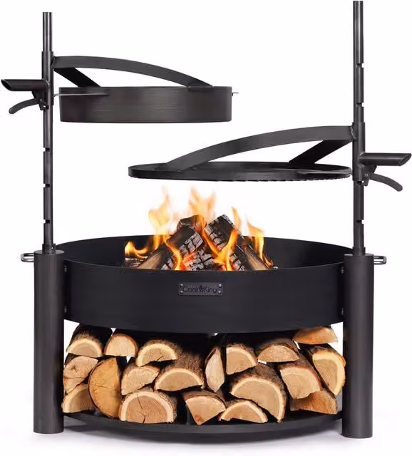 Kit de brasero de jardín multifuncional COOKKING Montana X en acero color negro y gris con rejilla de calentamiento y madera
