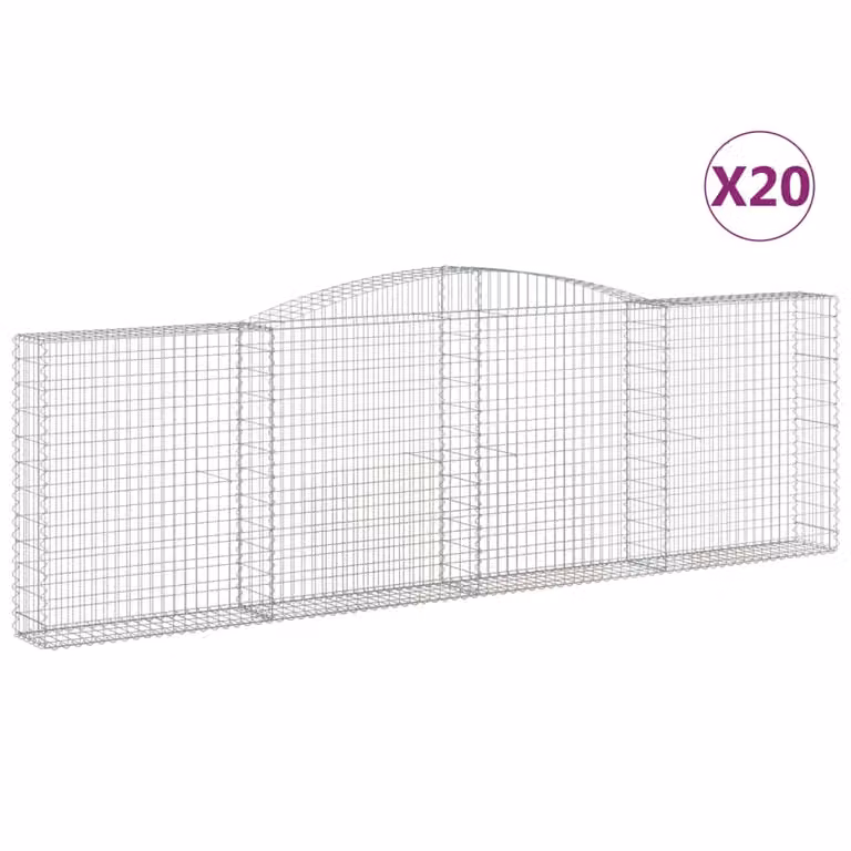 Set de 20 cestas gaviones Syfax de hierro galvanizado en color gris y plata con forma de arco, An/P/Al: 400 x 30 x 120/140 cm