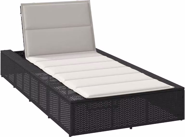Tumbona Syfax de ratán y metal con cojín resistente a la intemperie y reposacabezas ajustable en color negro y blanco