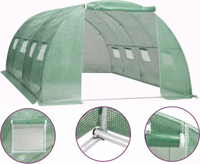 Invernadero vidaXL de 16 m² con estructura de acero galvanizado y plástico en color verde, An/P/Al: 4 x 4 x 2 m