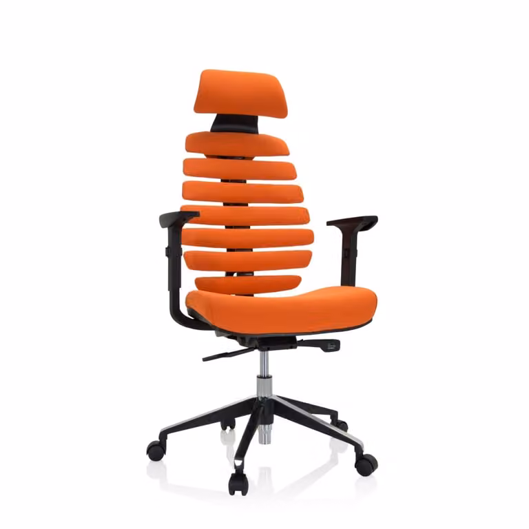 Silla de oficina ergonómica giratoria hjh Office Ergo Line II Pro en tejido naranja con reposacabezas y ajustes de peso y profundidad de asiento