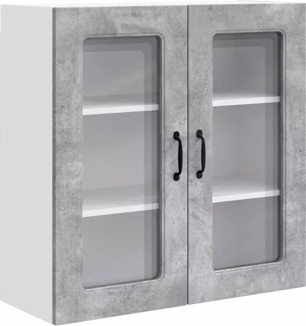 Armario de cocina moderno Helloshop26 con puertas de cristal y estantes internos, color gris y marrón, An/P/Al: 80 x 31 x 80 cm