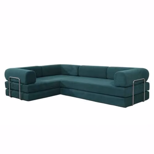 Sofá cama convertible Barry de Concept-Usine en pana verde con diseño moderno y función de descanso para adultos, An/P/Al: 300 x 200 x 75 cm
