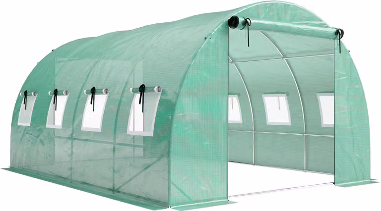 Invernadero Northio verde de acero galvanizado y plástico con puerta enrollable y ventanas, An/P/Al: 4 x 3 x 2 m