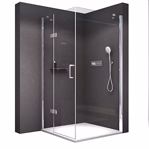 Mampara de ducha de esquina Bernstein con puerta pivotante y panel fijo, cristal transparente de 8 mm y perfil plata, An/P/Al: 120 x 100 x 195 cm
