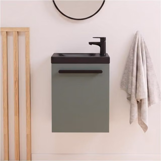 Mueble de lavabo suspendido Mob In negro con puertas de cierre suave y estantes internos An/P/Al: 48 x 40 x 22 cm