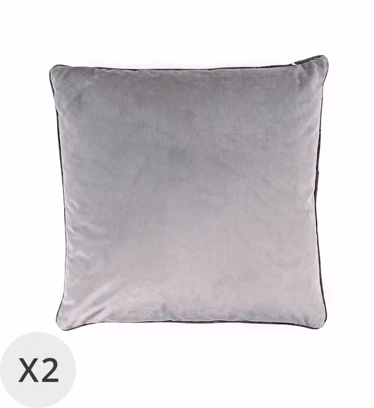 Set de 2 cojines cuadrados de terciopelo gris MOYCOR, An/An/Al: 45 x 45 x 45 cm