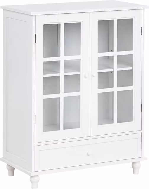 Vitrina Beliani Carlet de madera lacada blanca con puertas de cristal para cocina An/P/Al: 93 x 38 x 71 cm