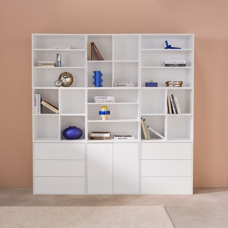 Kit de estantería modular decorativa SWEEEK de madera con 9 elementos, blanco - Al 210 x An 210 x P 35 cm