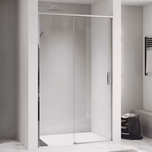 Mampara de ducha frontal B BAÑO TOTAL con una puerta corredera y un panel fijo, vidrio templado de 6 mm con tratamiento antical transparente y perfil de cromo brillante, An: 120 cm, Al: 195 cm