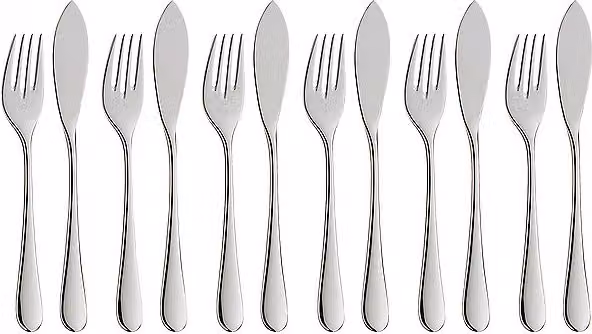 Set de cubertería para pescado Merit de WMF, 12 piezas, color plata en acero inoxidable Cromargan Protect