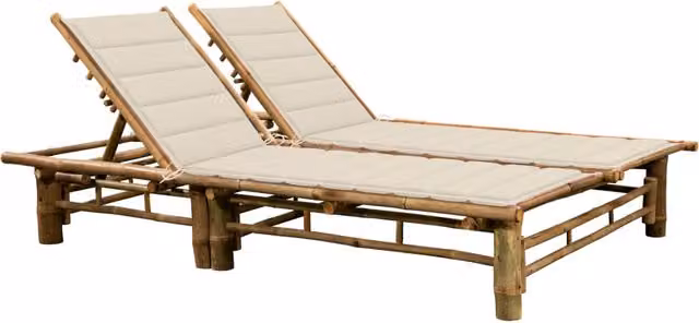 Tumbona de bambú con cojines beige para 2 personas VIDAXL