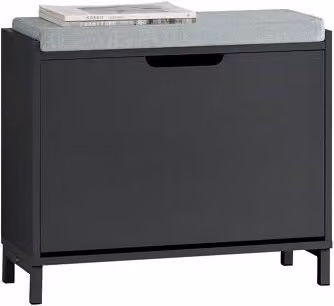 Zapatero estrecho moderno Sobuy con compartimentos basculantes y asiento integrado en color negro An/P/Al: 60 x 24 x 52 cm