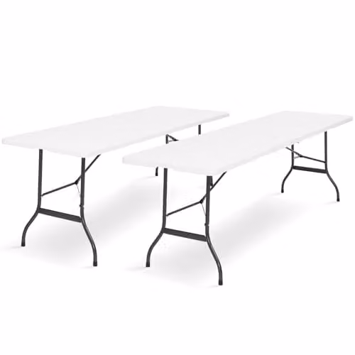 Juego de 2 mesas plegables portátiles IDMarket de 180 cm para camping o recepción en color blanco y gris