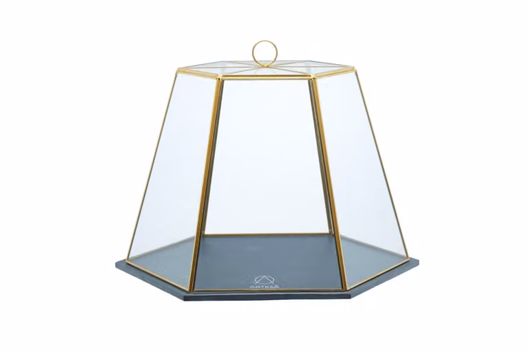 Campana de cristal hexagonal con plato de pizarra Artesà en colores transparente y negro An/P/Al: 27,5 x 25 x 27,5 cm