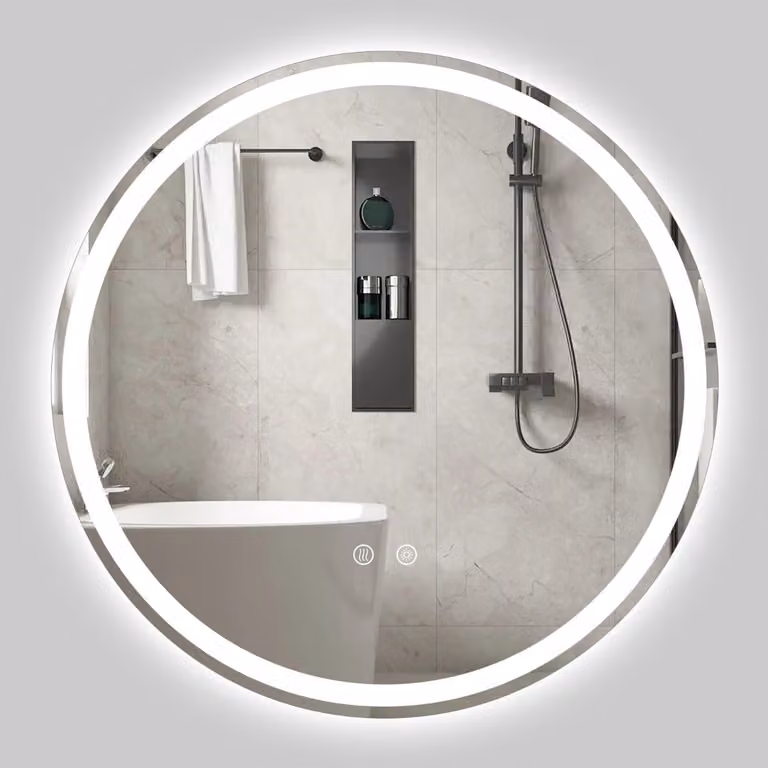 Espejo de baño redondo Northix con iluminación LED regulable y sensor táctil, Diámetro: 70 cm