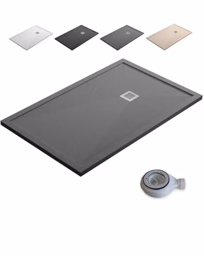 Plato de ducha rectangular de resina mineral B BAÑO TOTAL, antideslizante y extraplano, color gris, An/P/Al: 70 x 70 x 3 cm