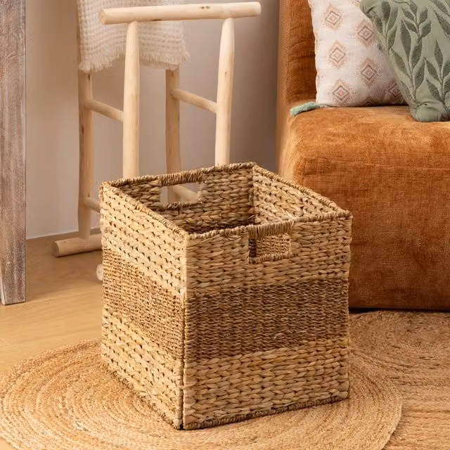 Cesta Ninon de Atmosphera en mimbre beige con asas, An/P/Al: 38 x 38 x 38 cm