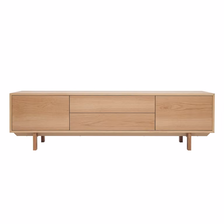 Miliboo Mueble para TV escandinavo SID de roble y madera clara con 2 puertas y 2 cajones, An: 180.5 cm