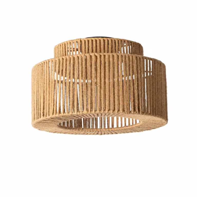 Lámpara de techo boho de ratán Alpinaluz en color marrón con diseño cilíndrico de Ø38 cm