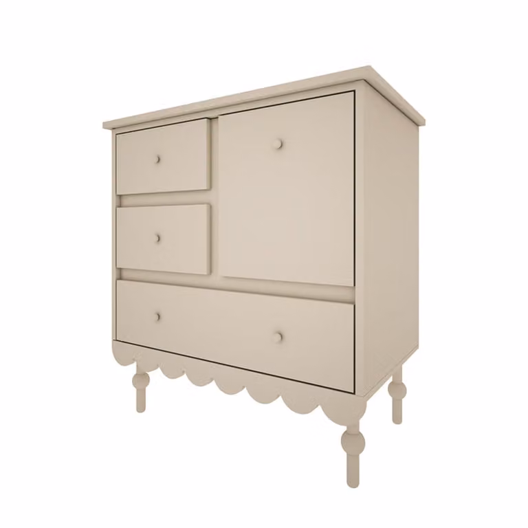 Arcón de 3 cajones Wood Luck Design en paneles laminados color oliva y detalles en madera de haya con sistema de cierre suave para habitación infantil