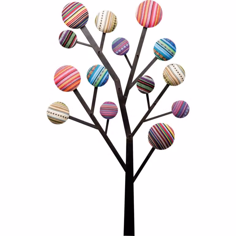 Perchero de pared Bubble Tree de Kare Design en metal negro y multicolor con acabado mate y diseño moderno de rayas