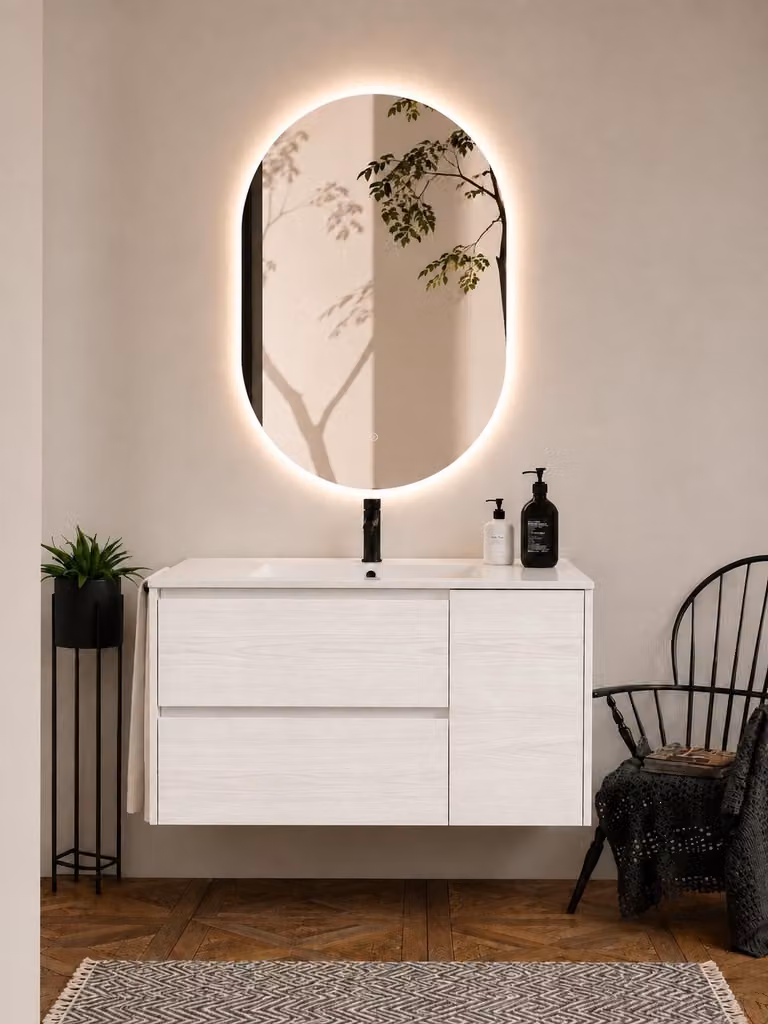 Mueble de baño suspendido Origen Bath Itaca con lavabo en color blanco nórdico An/P/Al: 70 x 40 cm