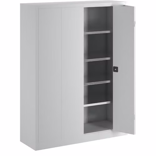 Armario Certeo de puertas plegables con llave y estantes internos en color gris mate, An/P/Al: 150 x 50 x 195 cm