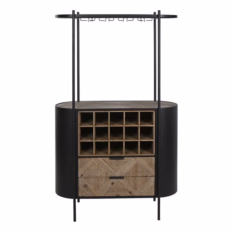 Botellero industrial NIYLO de metal negro y madera marrón para 15 botellas An/P/Al: 90 x 36 x 150 cm