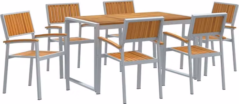 Conjunto de comedor de jardín Syfax de 7 piezas en madera de acacia y color gris