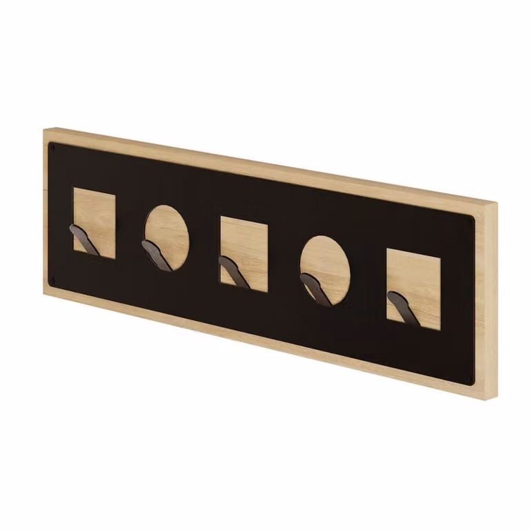 Perchero de pared colgante Calicosy de madera de roble con acabado mate y ganchos distribuidos
