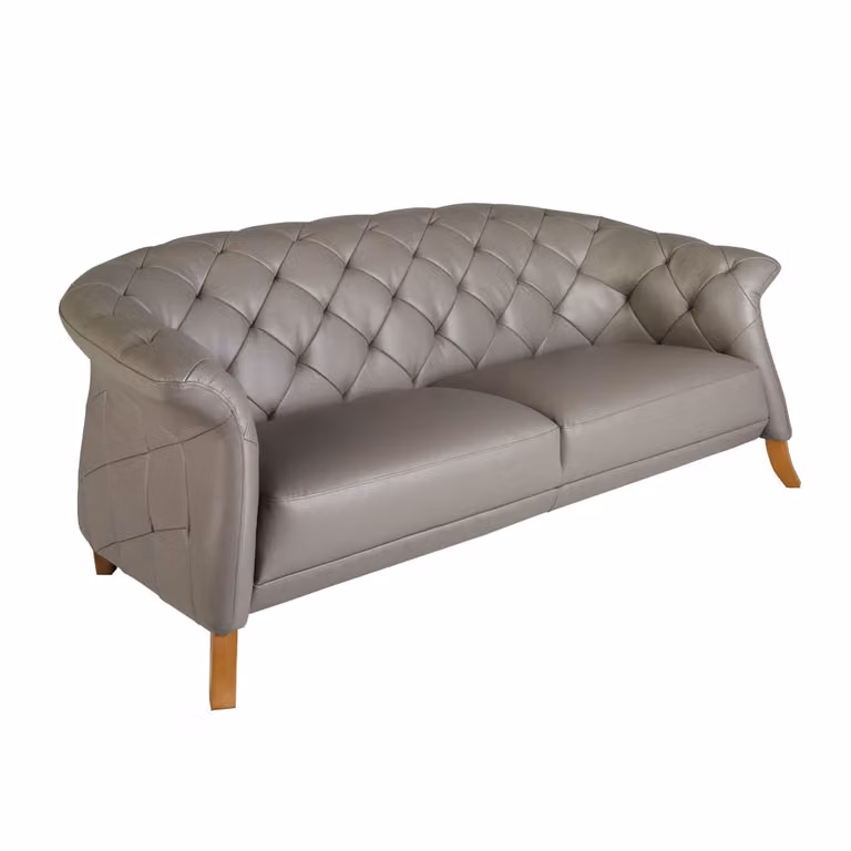 Sofá Chesterfield de 2 plazas Angel Cerdá en piel gris con estructura de madera de pino An/P/Al: 207 x 104 x 82 cm